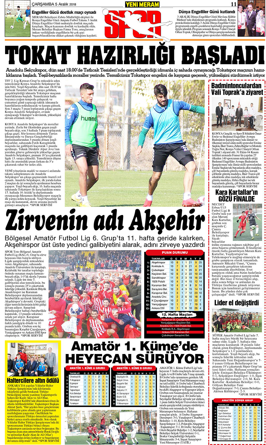 5 Aralık 2018 Yeni Meram Gazetesi