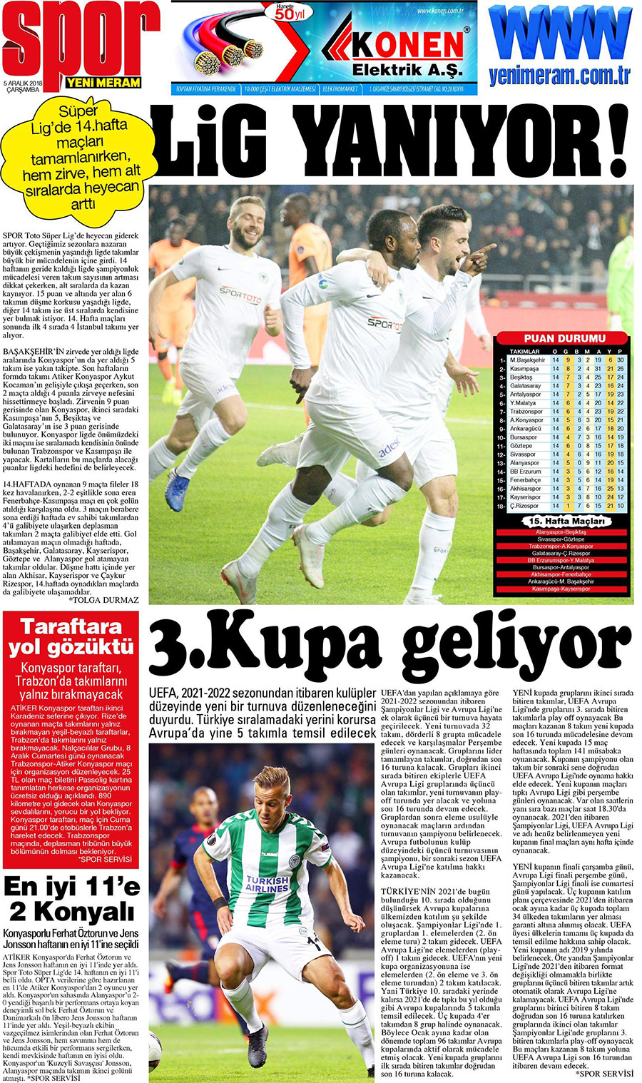 5 Aralık 2018 Yeni Meram Gazetesi