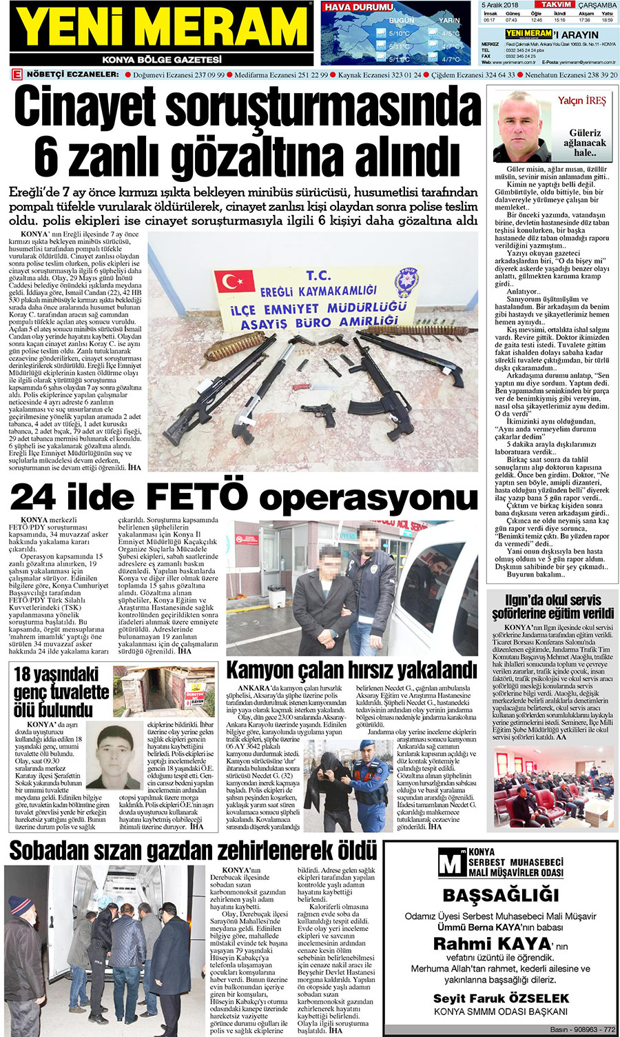 5 Aralık 2018 Yeni Meram Gazetesi