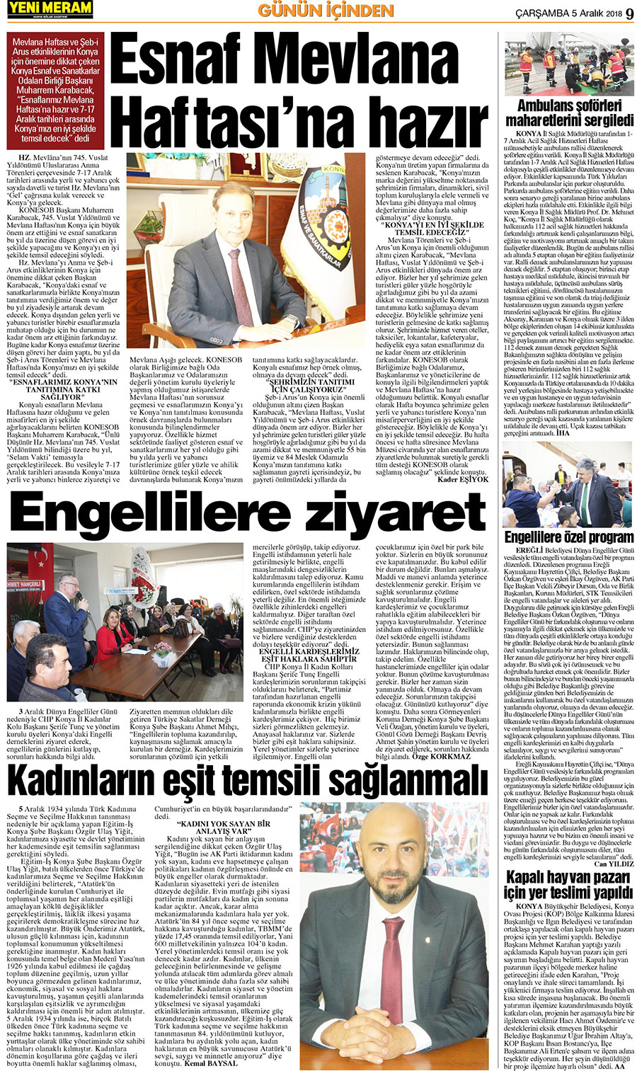 5 Aralık 2018 Yeni Meram Gazetesi