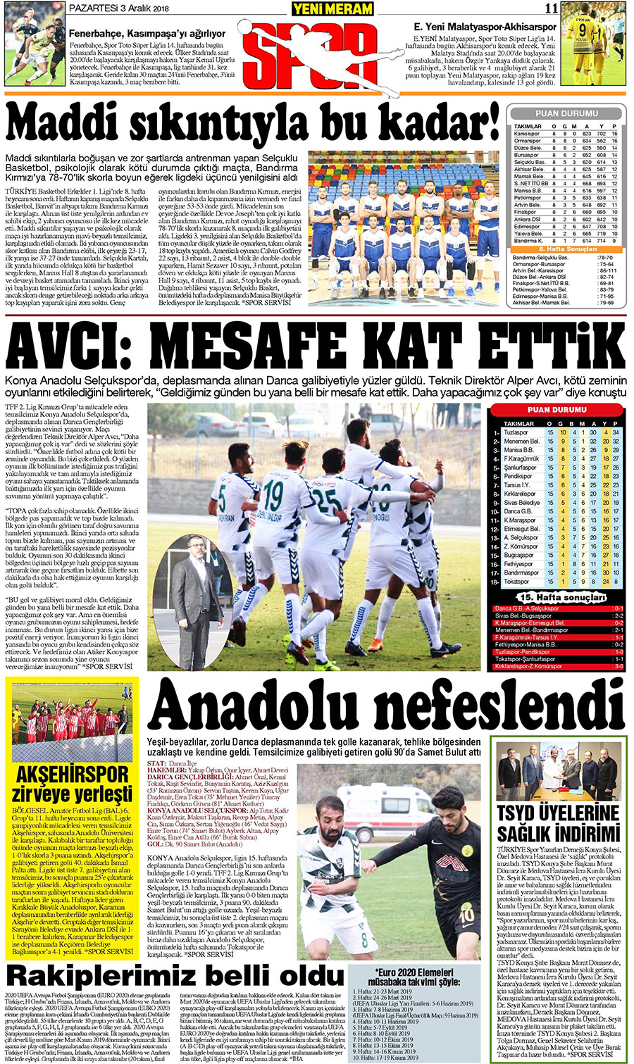 3 Aralık 2018 Yeni Meram Gazetesi