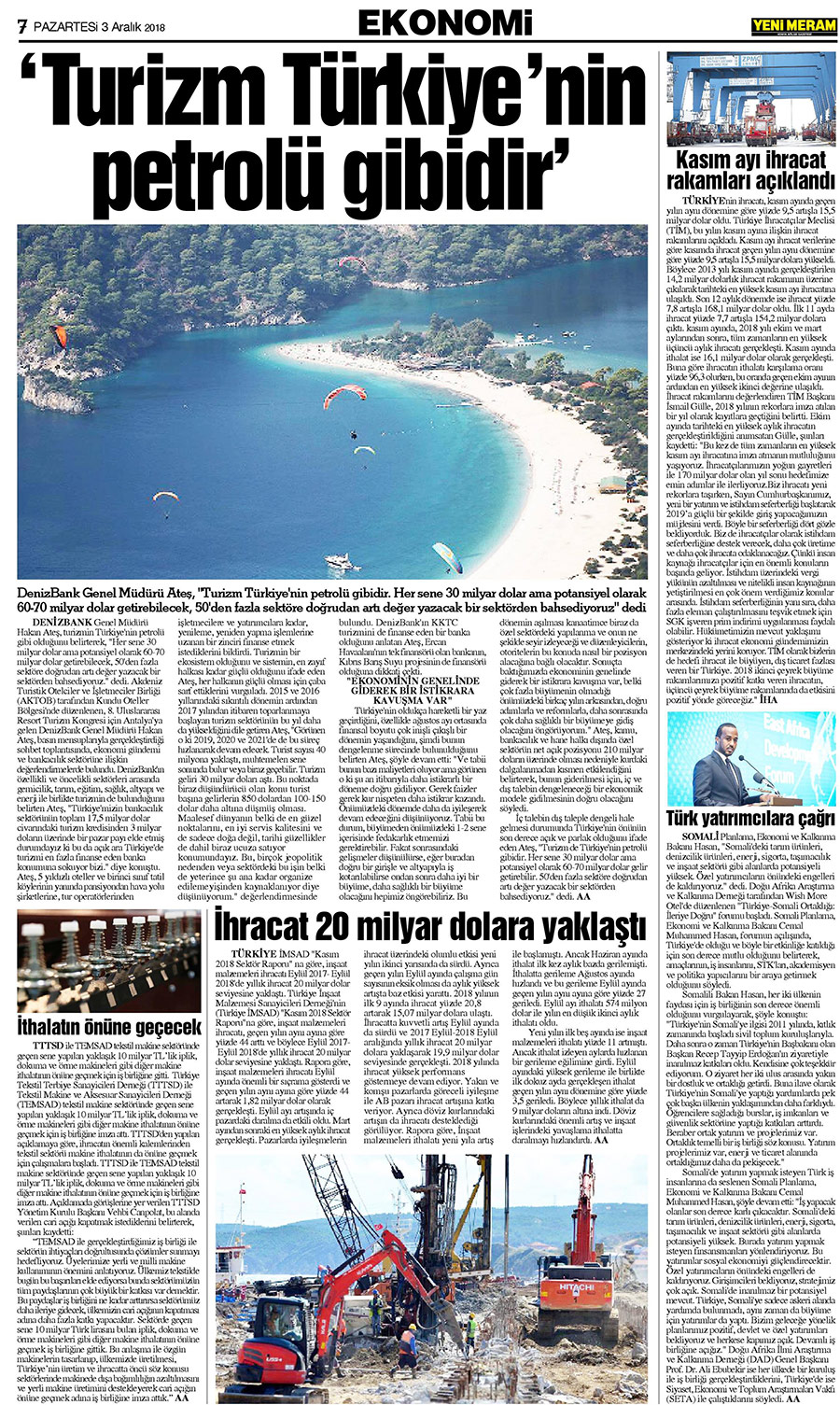 3 Aralık 2018 Yeni Meram Gazetesi