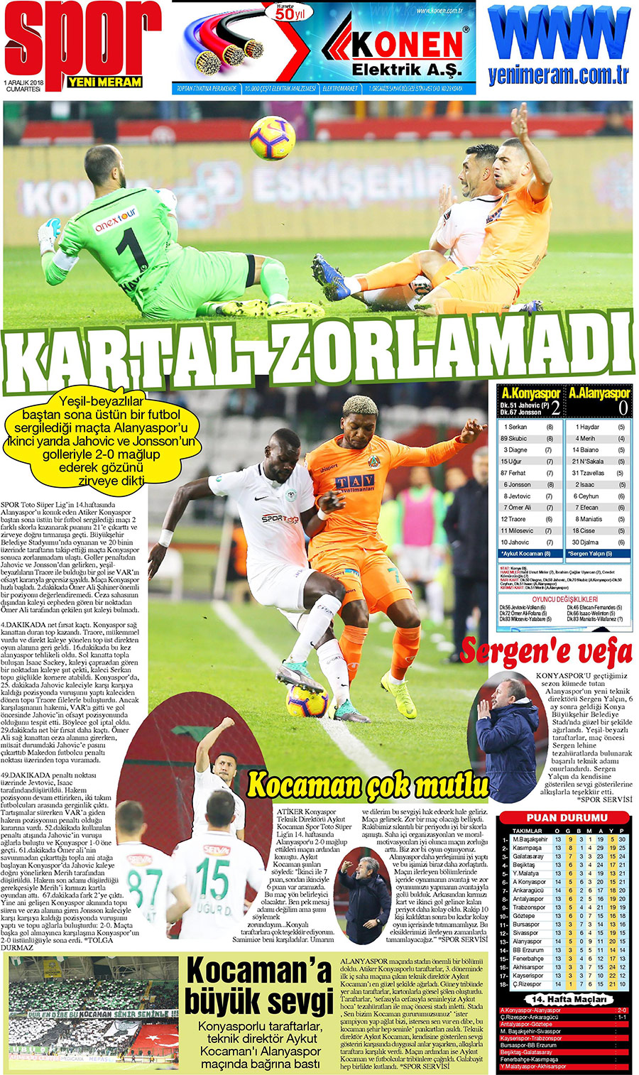 1 Aralık 2018 Yeni Meram Gazetesi