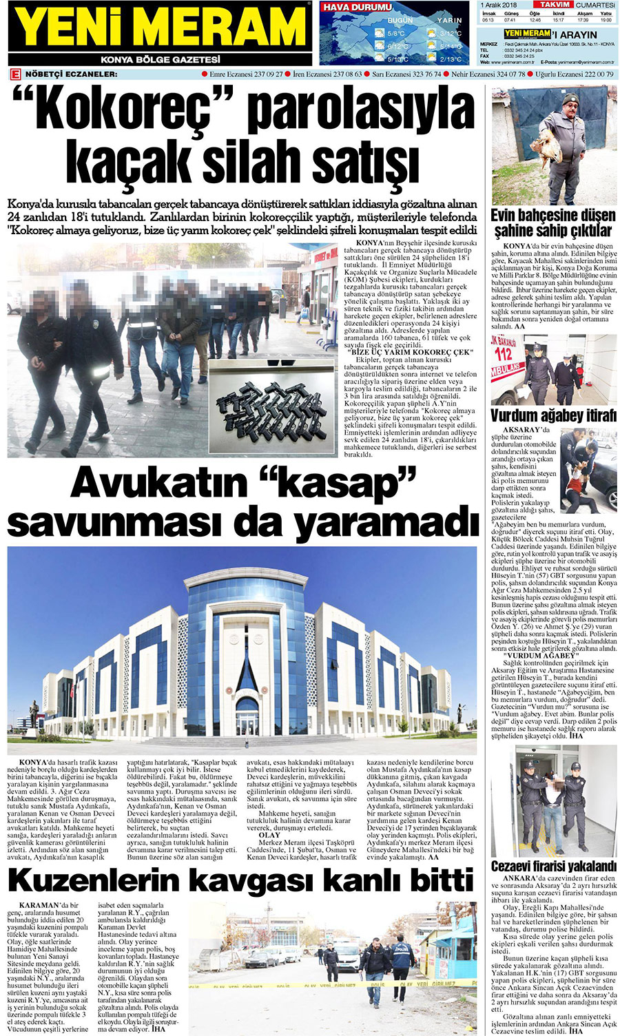 1 Aralık 2018 Yeni Meram Gazetesi