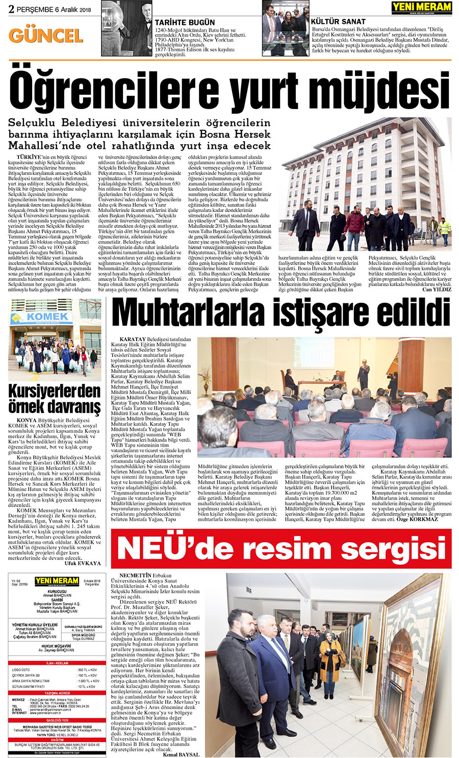 6 Aralık 2018 Yeni Meram Gazetesi