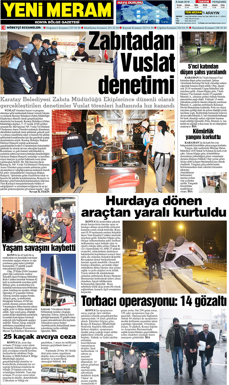 6 Aralık 2018 Yeni Meram Gazetesi