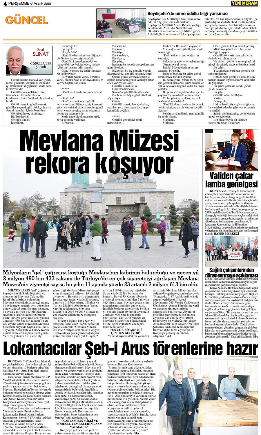 6 Aralık 2018 Yeni Meram Gazetesi