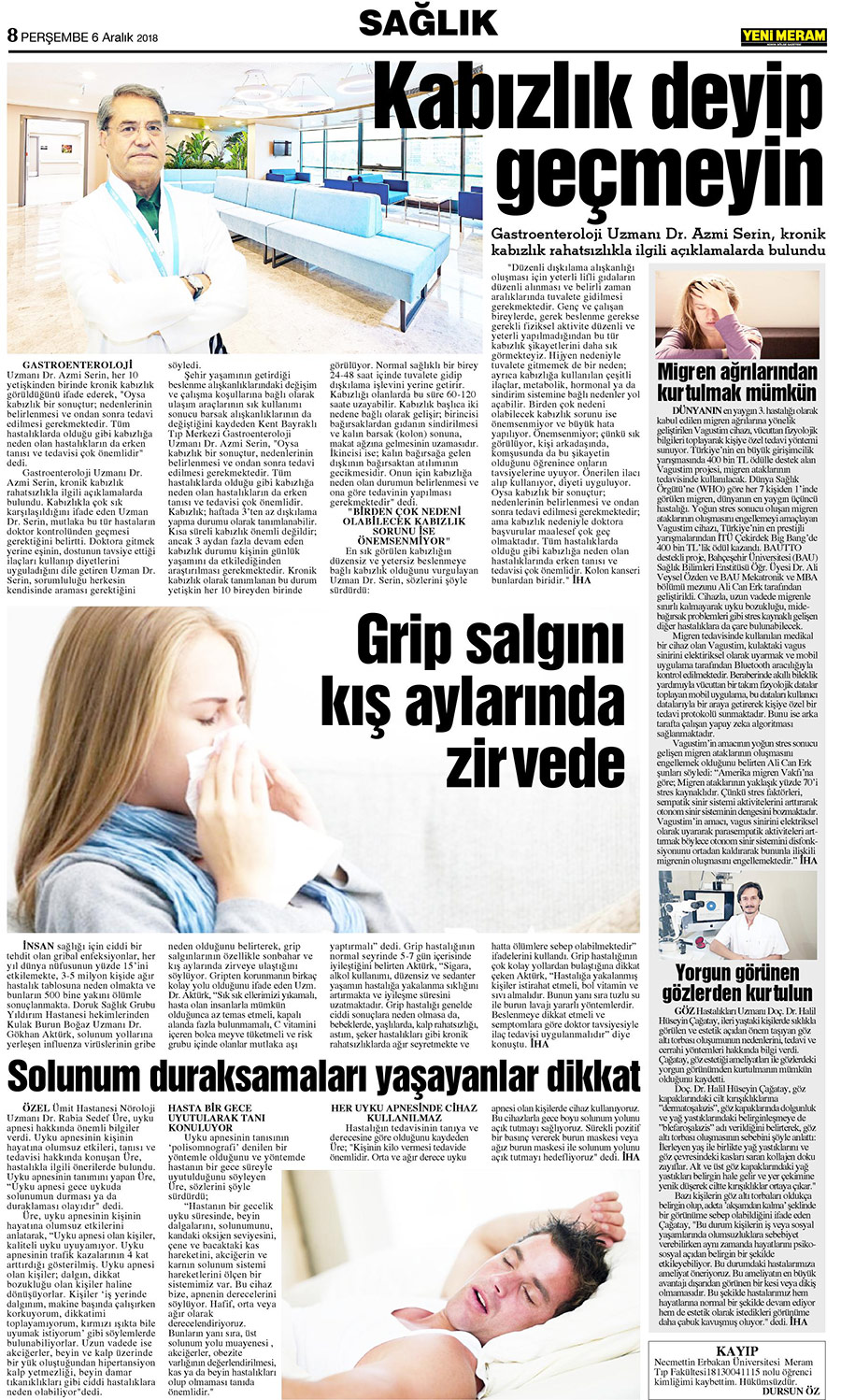 6 Aralık 2018 Yeni Meram Gazetesi