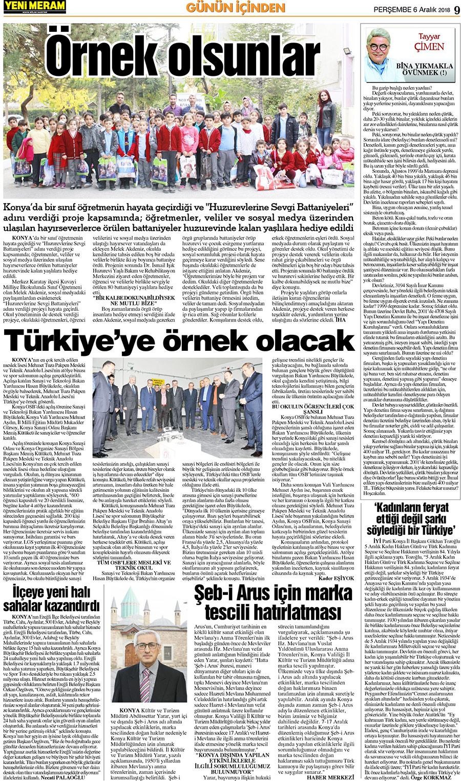 6 Aralık 2018 Yeni Meram Gazetesi