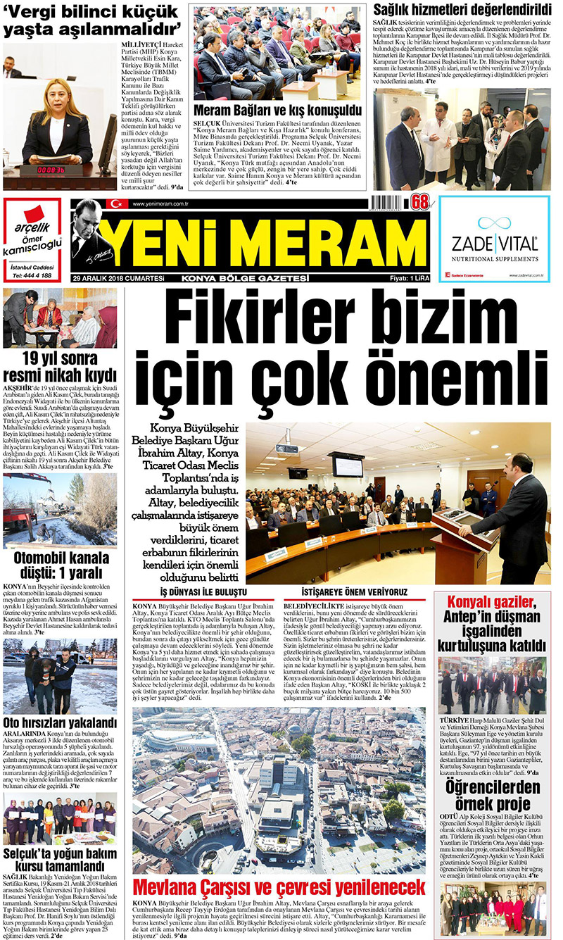 29 Aralık 2018 Yeni Meram Gazetesi