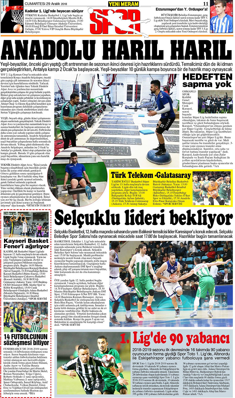 29 Aralık 2018 Yeni Meram Gazetesi