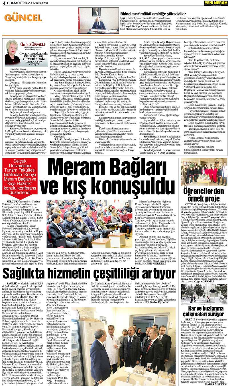 29 Aralık 2018 Yeni Meram Gazetesi