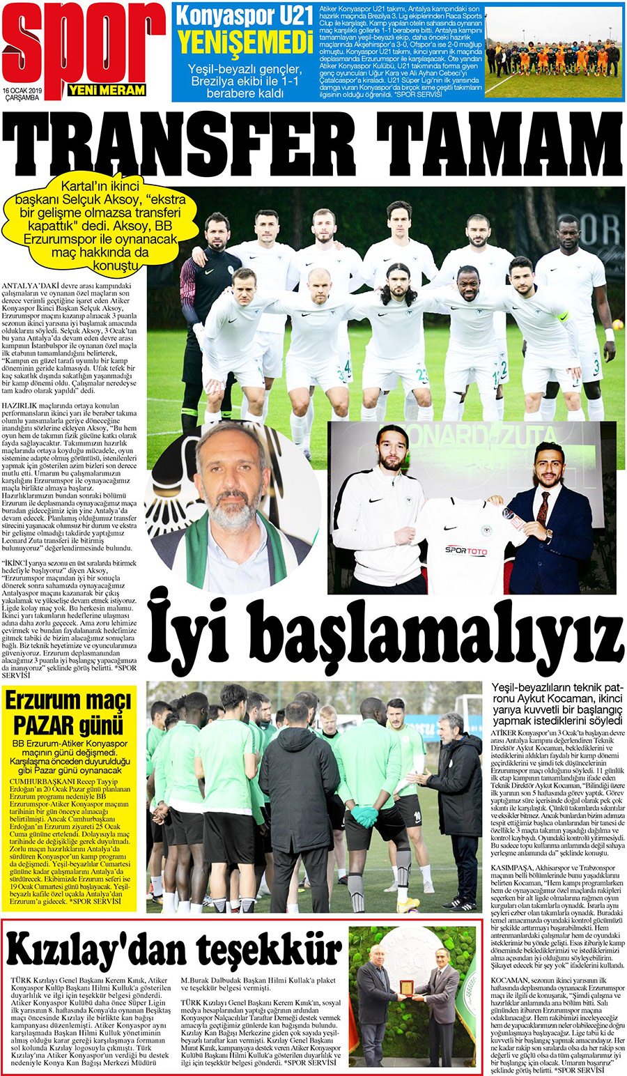 16 Ocak 2019 Yeni Meram Gazetesi