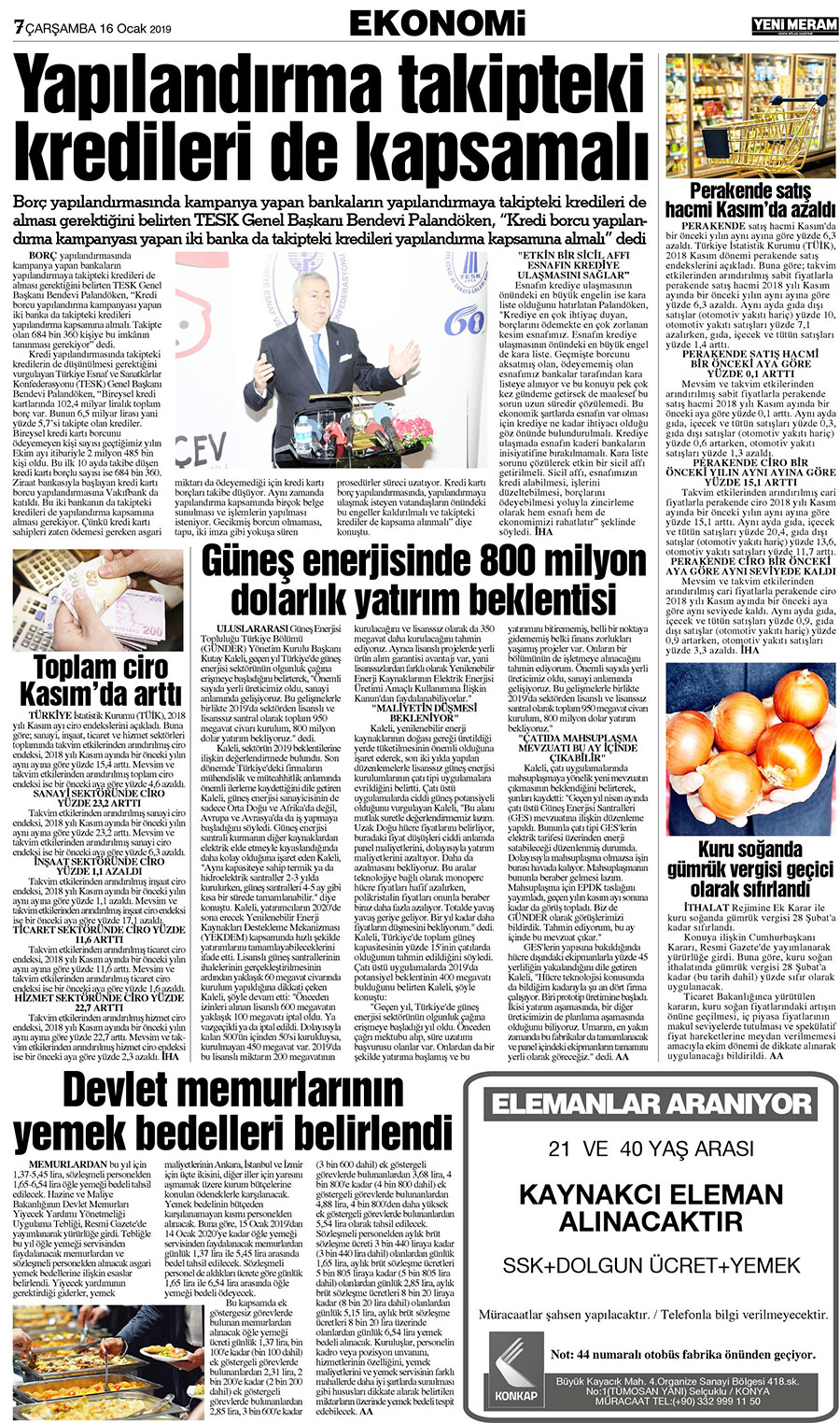 16 Ocak 2019 Yeni Meram Gazetesi