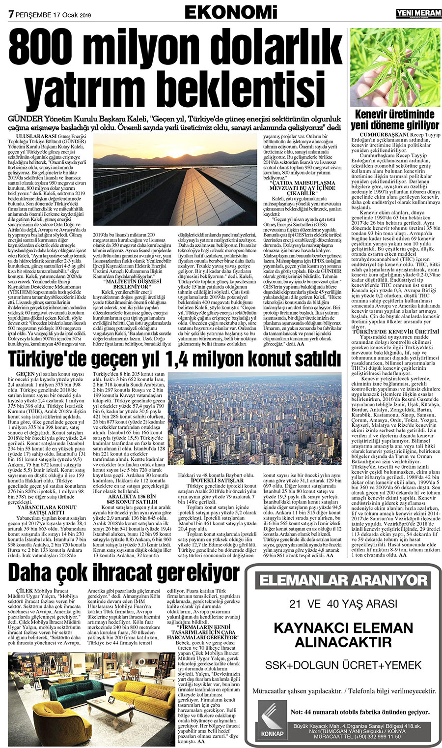 17 Ocak 2019 Yeni Meram Gazetesi