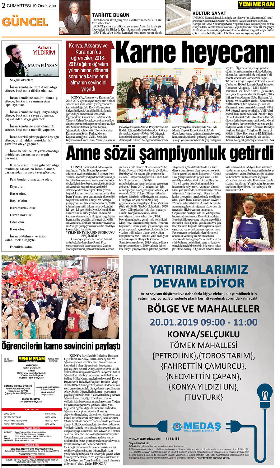 19 Ocak 2019 Yeni Meram Gazetesi