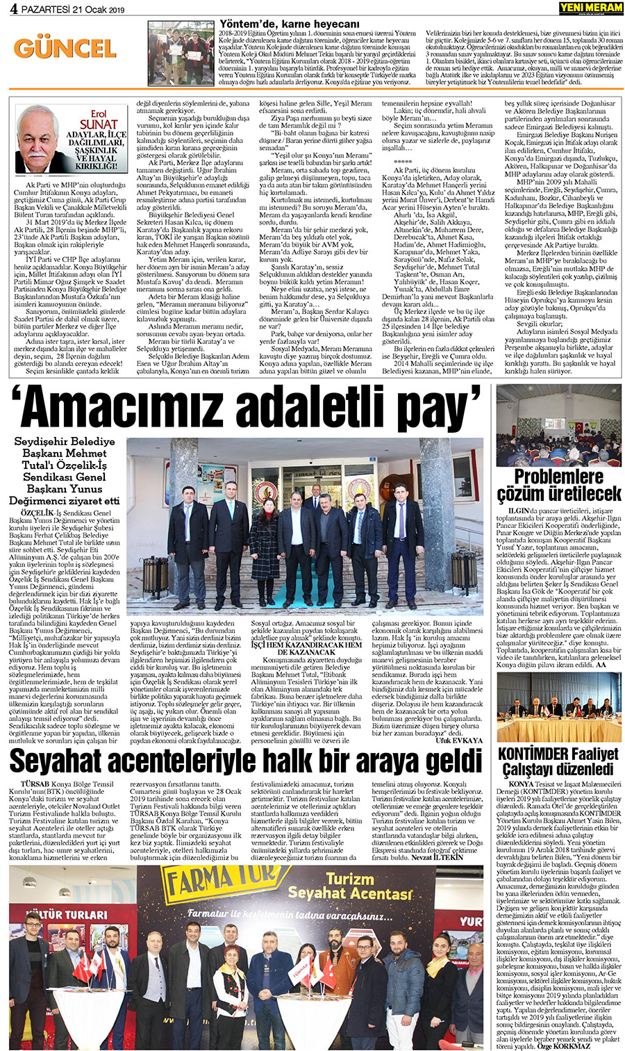 21 Ocak 2019 Yeni Meram Gazetesi