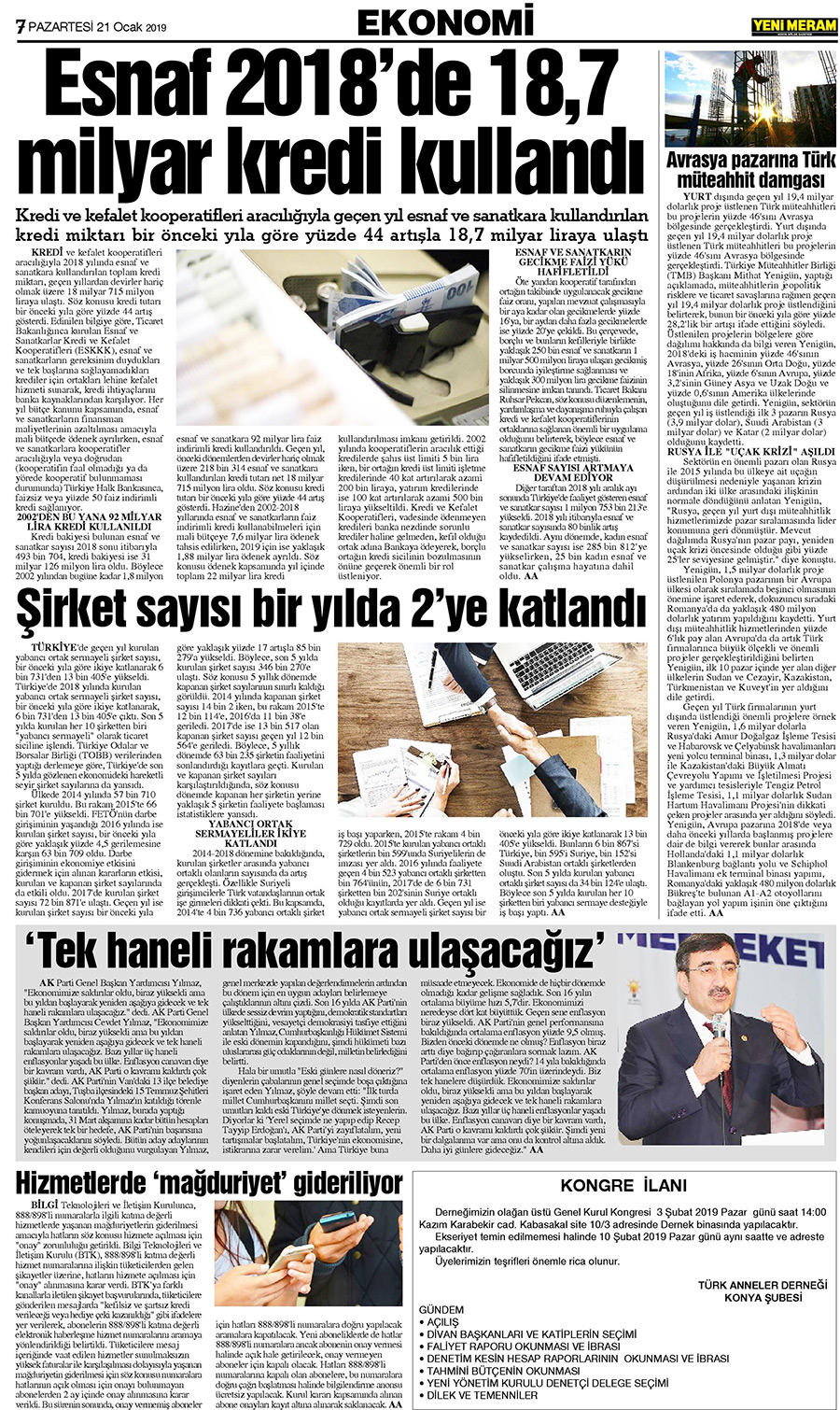 21 Ocak 2019 Yeni Meram Gazetesi