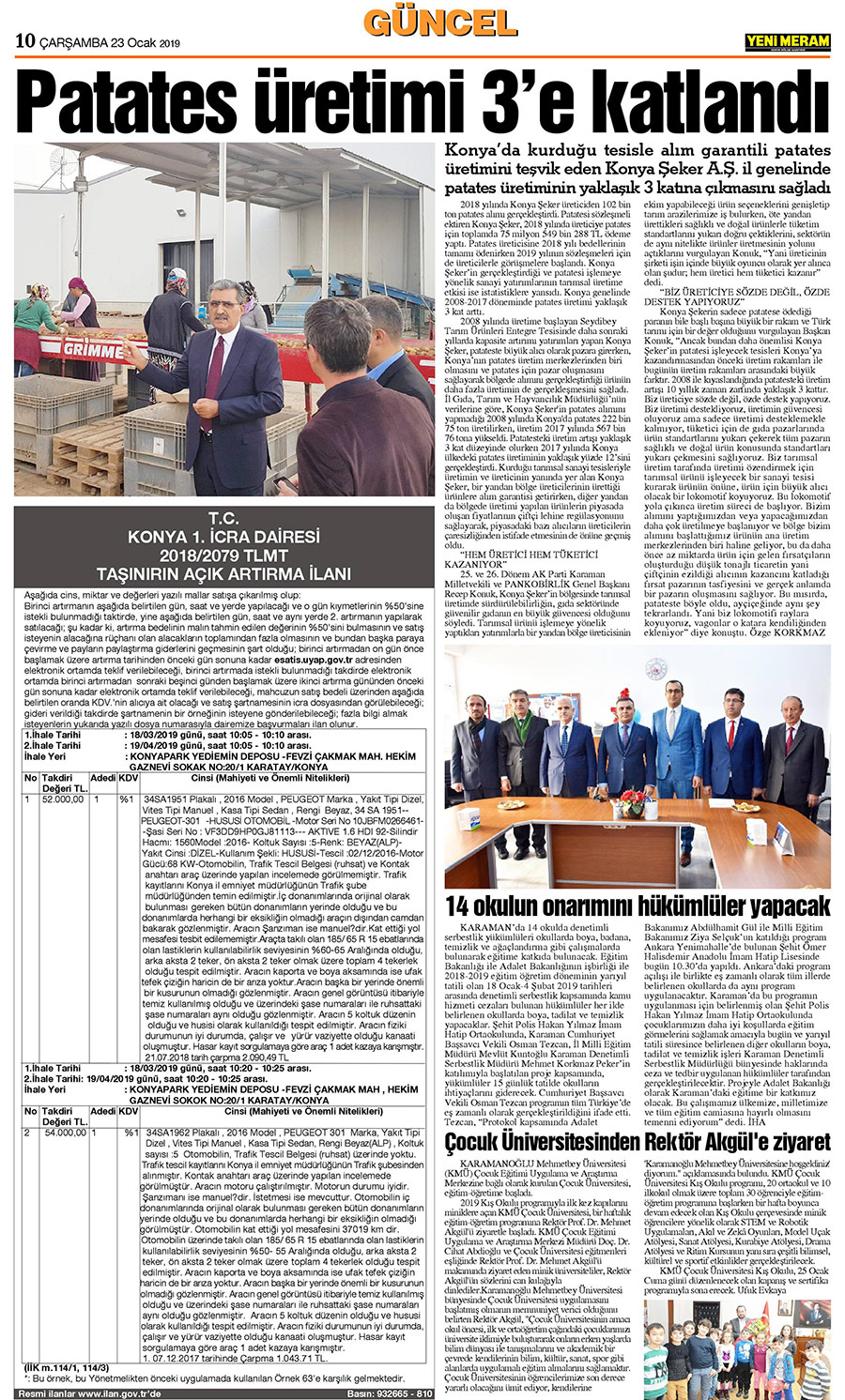 23 Ocak 2019 Yeni Meram Gazetesi