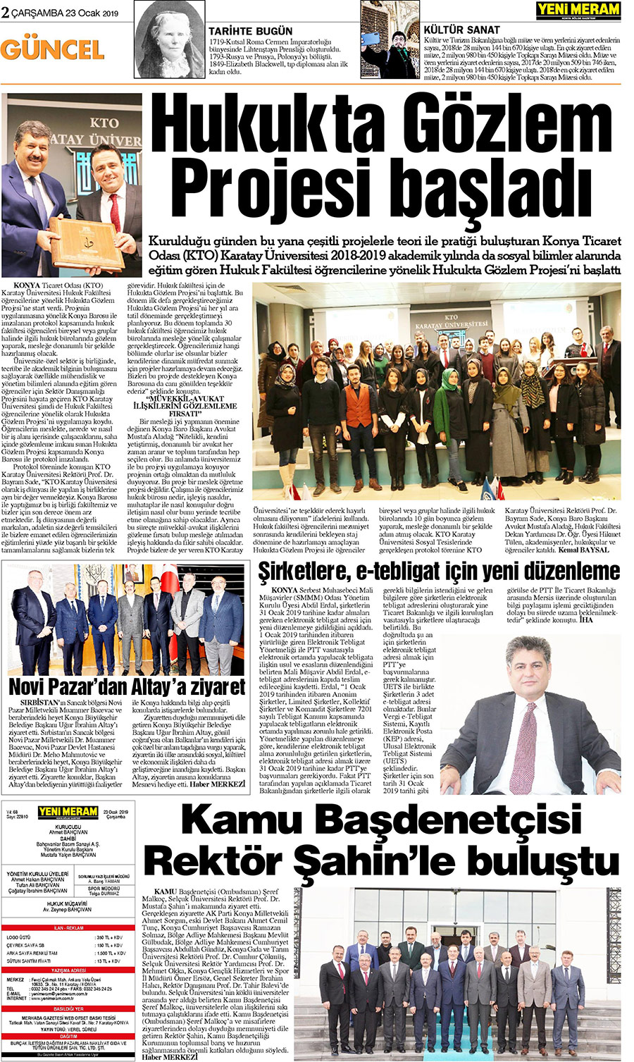 23 Ocak 2019 Yeni Meram Gazetesi