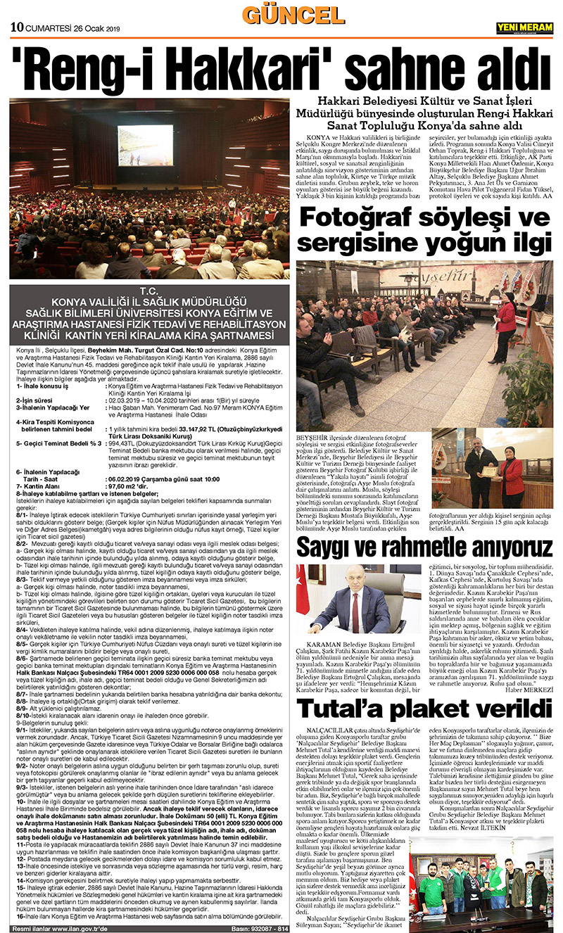 26 Ocak 2019 Yeni Meram Gazetesi