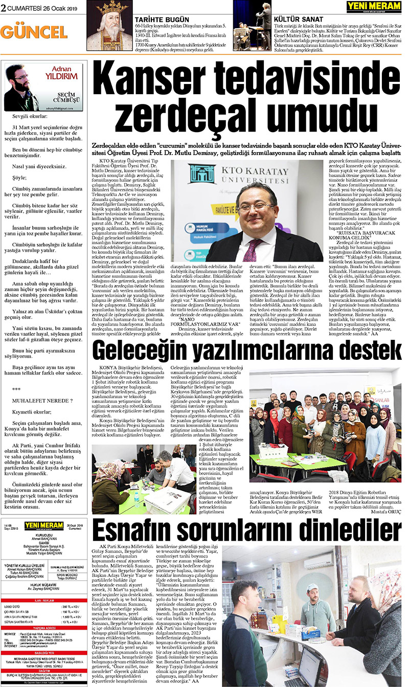 26 Ocak 2019 Yeni Meram Gazetesi