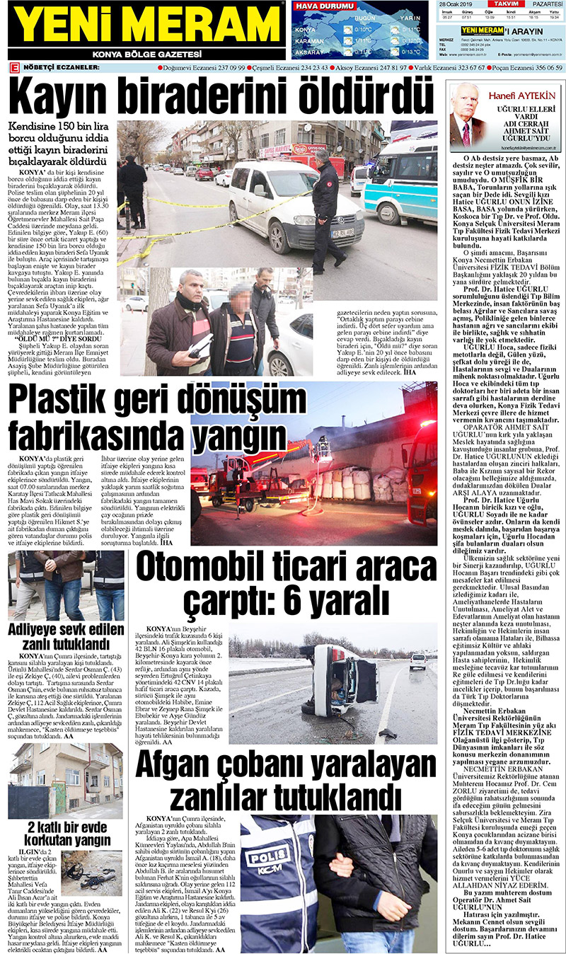 27 Ocak 2019 Yeni Meram Gazetesi