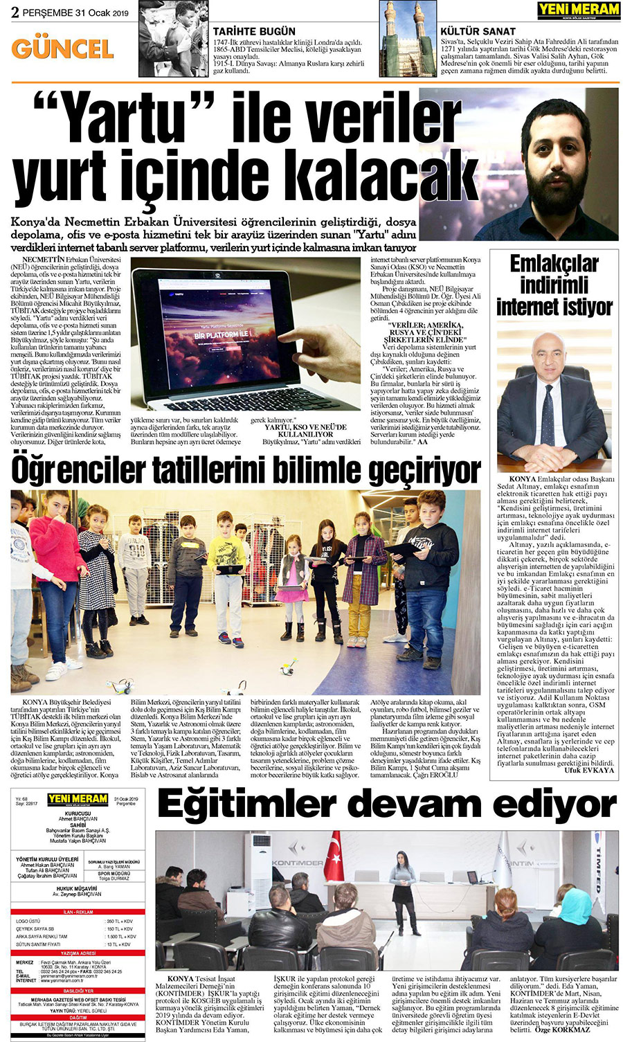 31 Ocak 2019 Yeni Meram Gazetesi