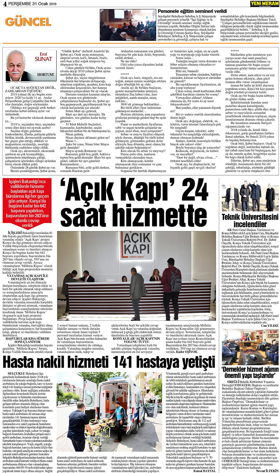 31 Ocak 2019 Yeni Meram Gazetesi