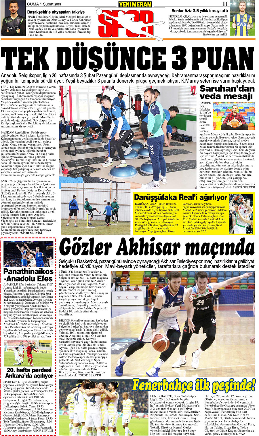 1 Şubat 2019 Yeni Meram Gazetesi