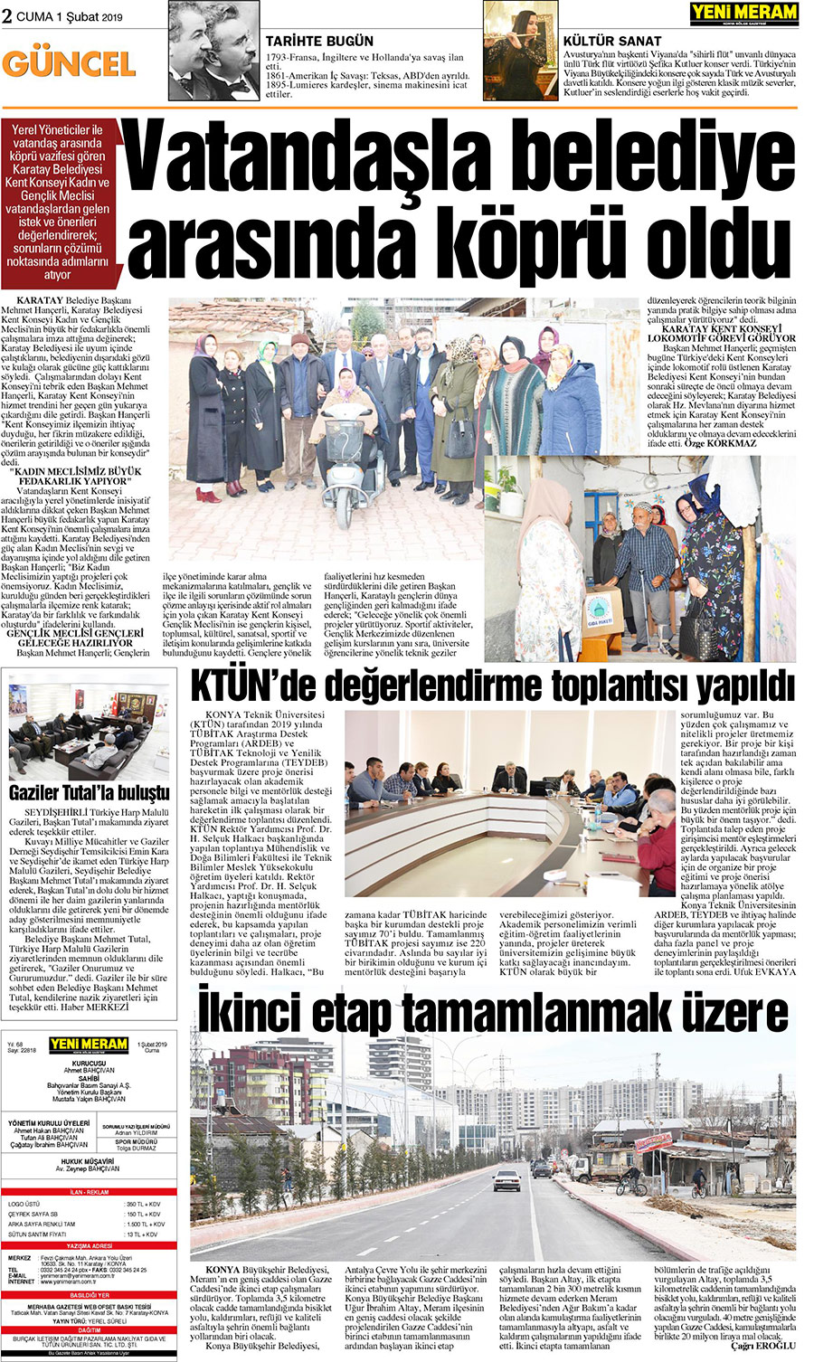 1 Şubat 2019 Yeni Meram Gazetesi