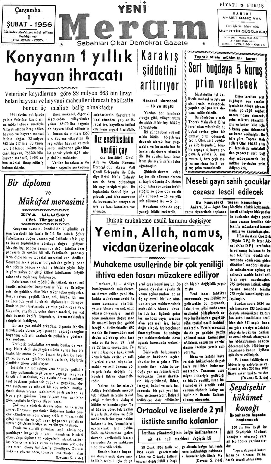 1 Şubat 2019 Yeni Meram Gazetesi