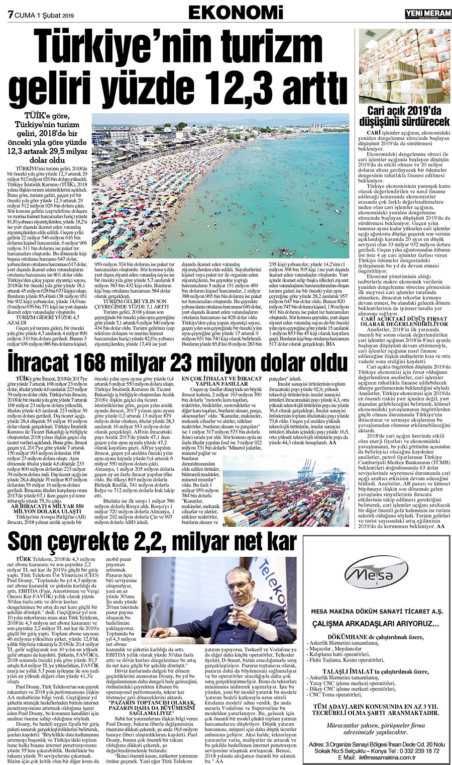 1 Şubat 2019 Yeni Meram Gazetesi