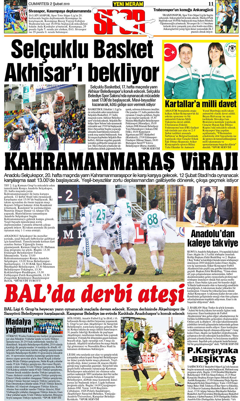 2 Şubat 2019 Yeni Meram Gazetesi