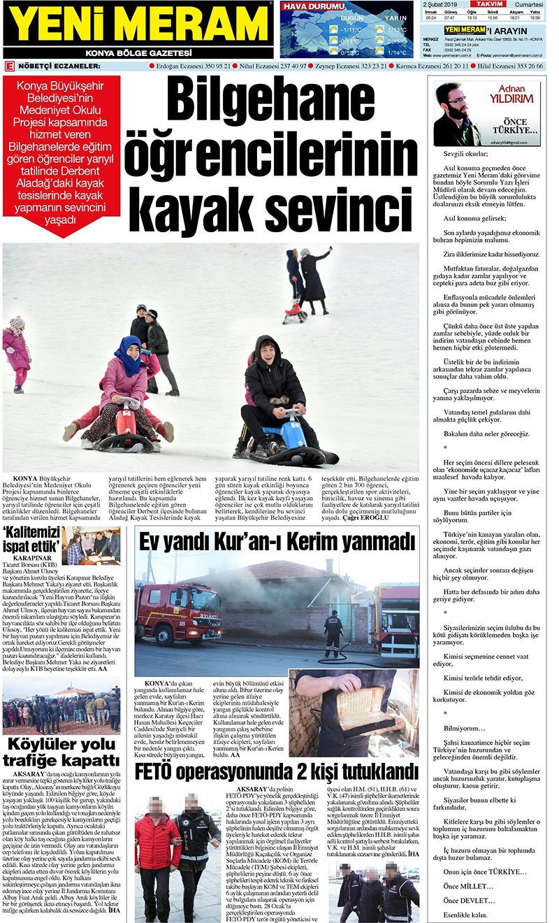 2 Şubat 2019 Yeni Meram Gazetesi