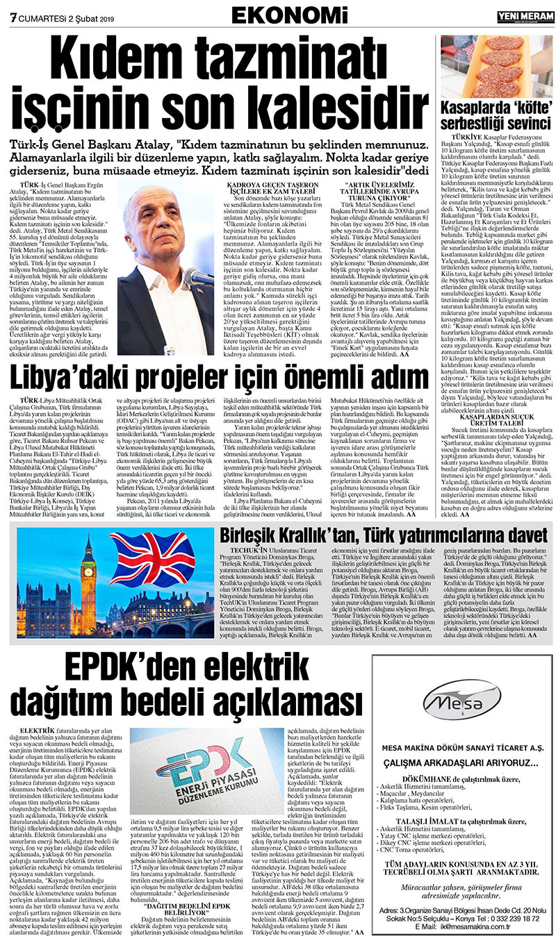 2 Şubat 2019 Yeni Meram Gazetesi