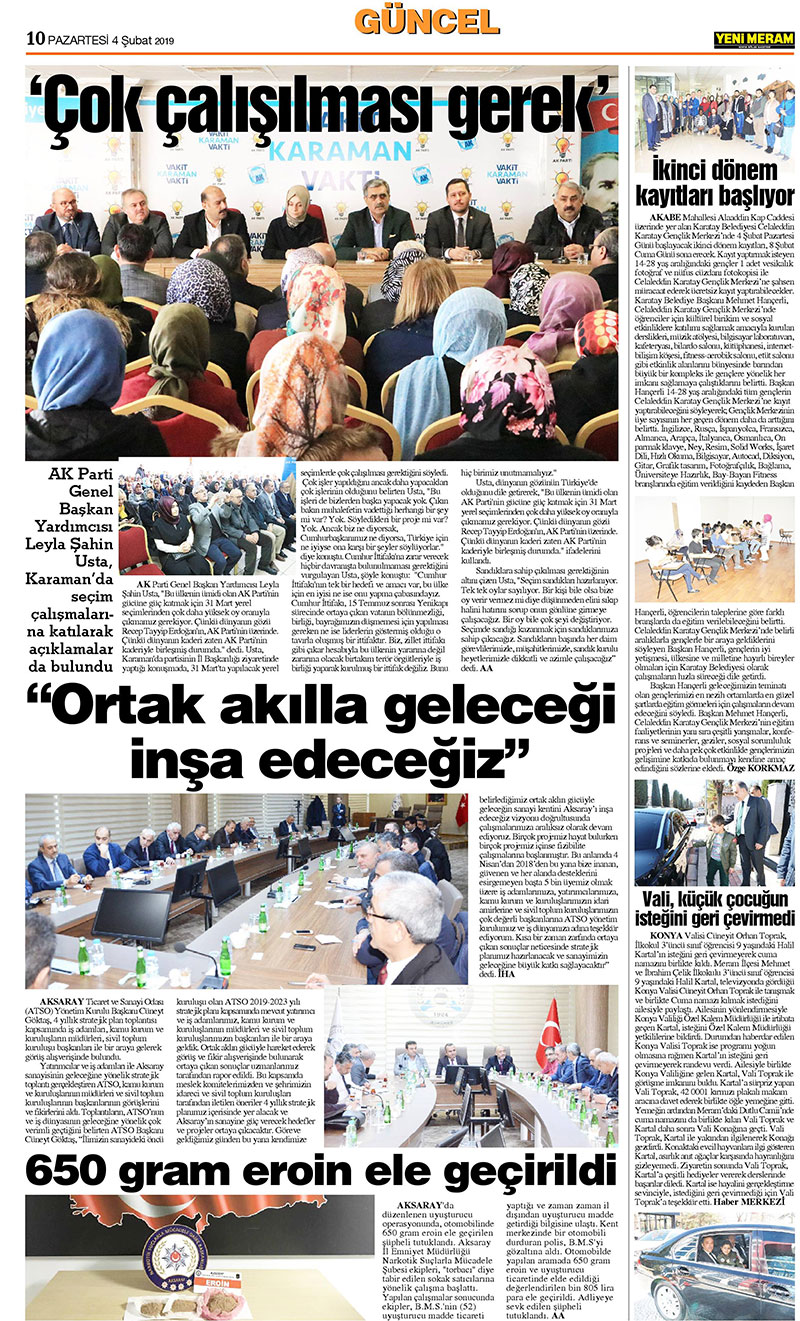 4 Şubat 2019 Yeni Meram Gazetesi