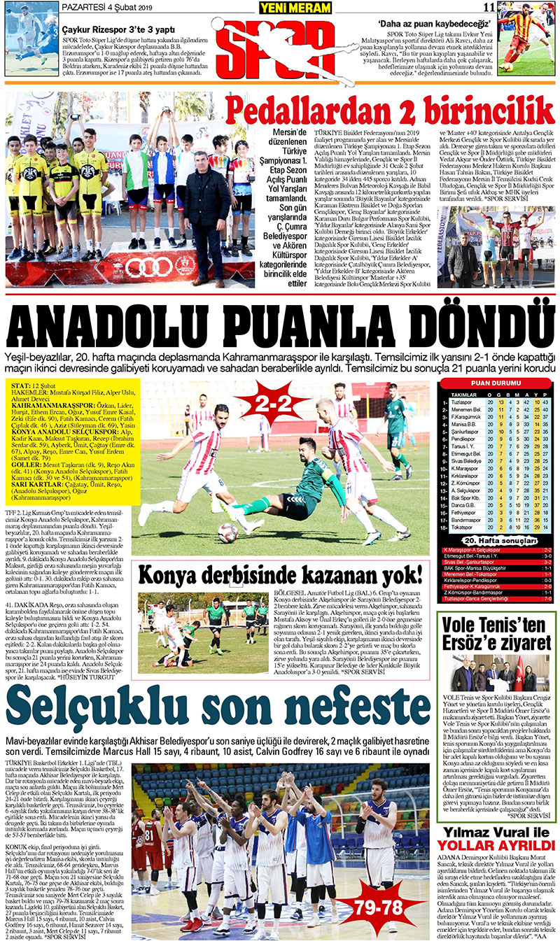 4 Şubat 2019 Yeni Meram Gazetesi