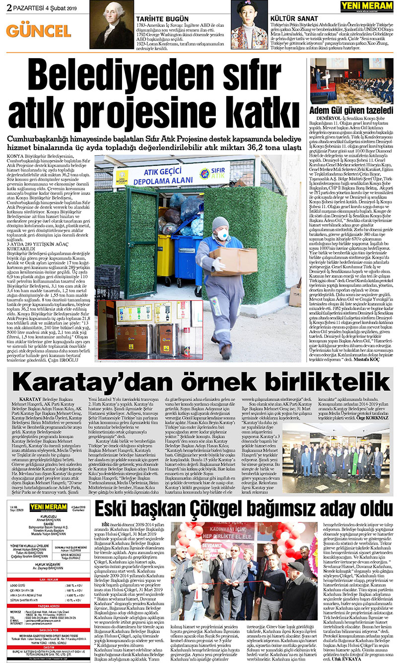 4 Şubat 2019 Yeni Meram Gazetesi