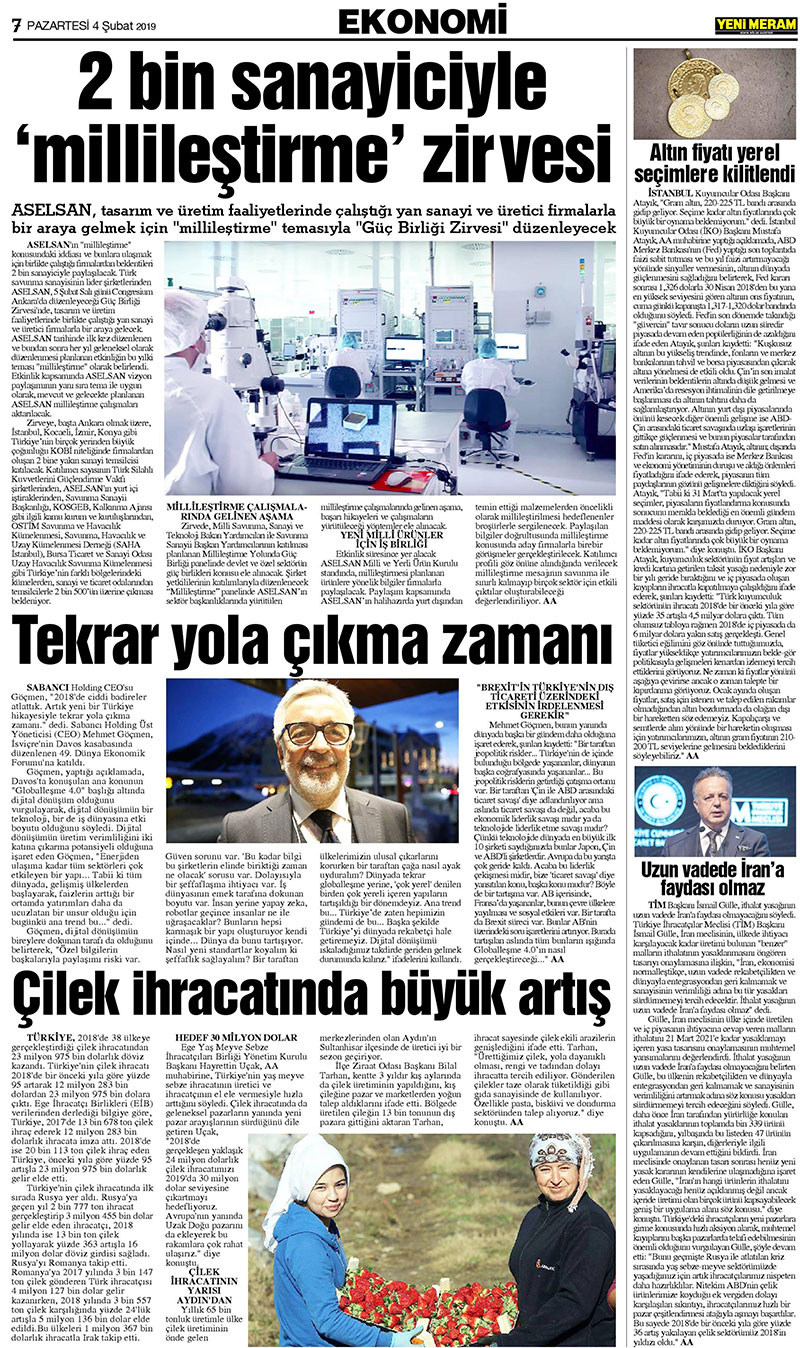 4 Şubat 2019 Yeni Meram Gazetesi