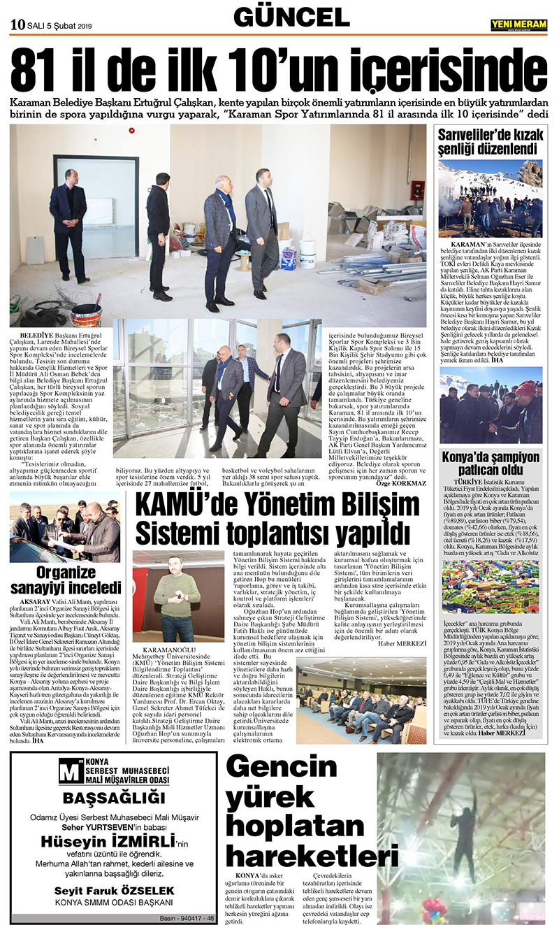 5 Şubat 2019 Yeni Meram Gazetesi