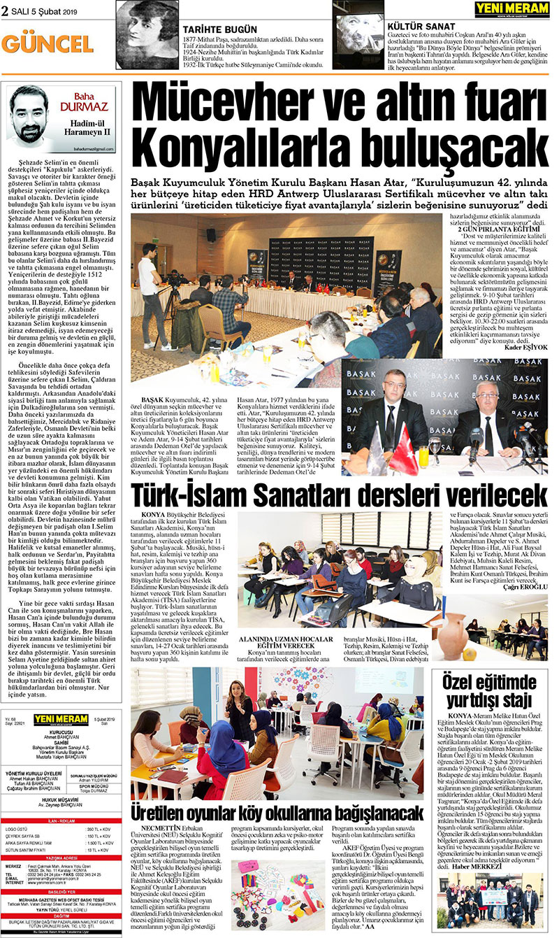 5 Şubat 2019 Yeni Meram Gazetesi