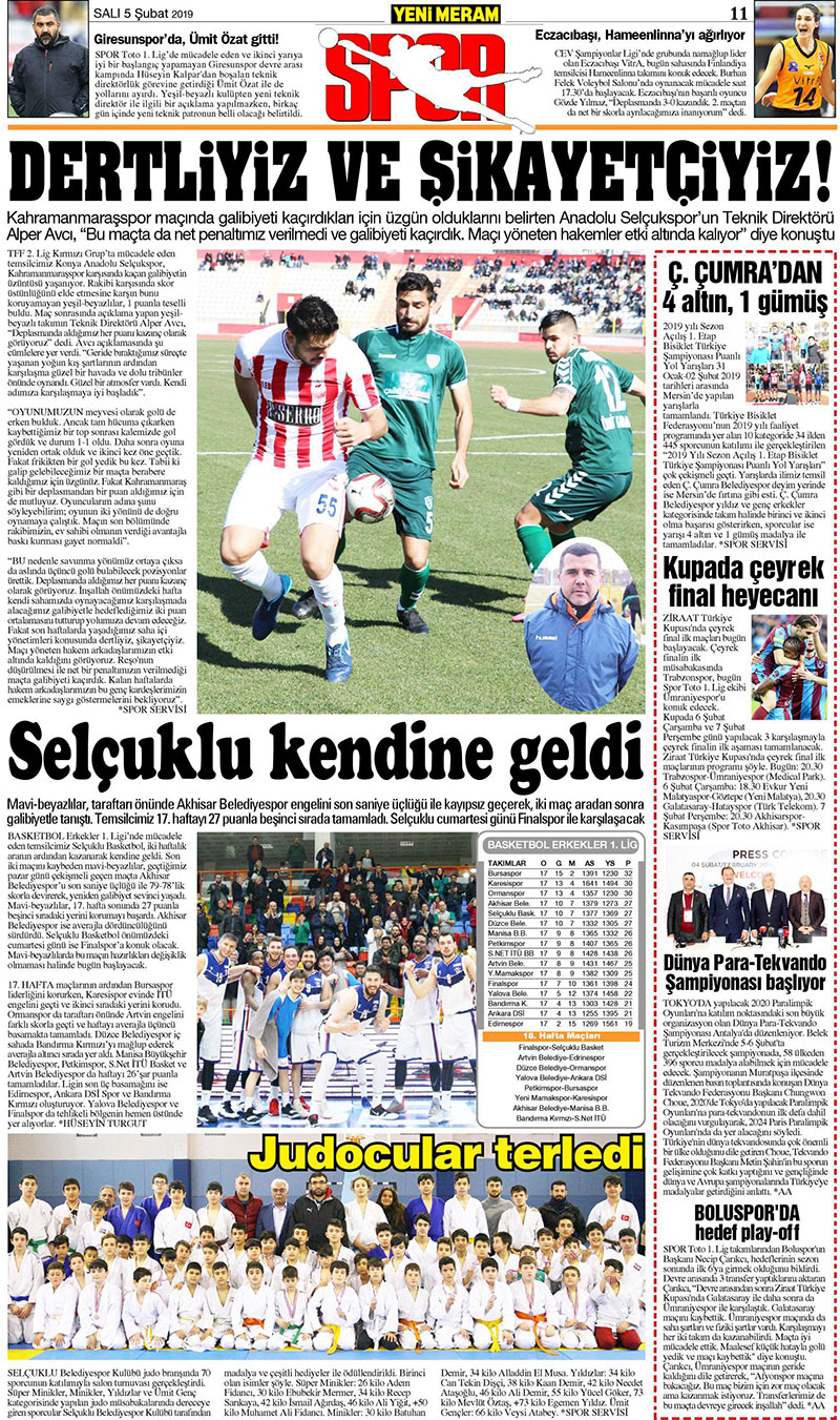 5 Şubat 2019 Yeni Meram Gazetesi