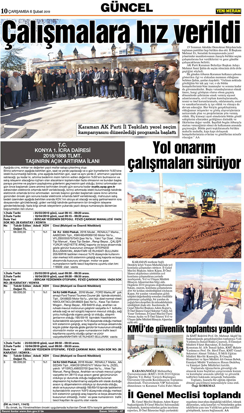 6 Şubat 2019 Yeni Meram Gazetesi