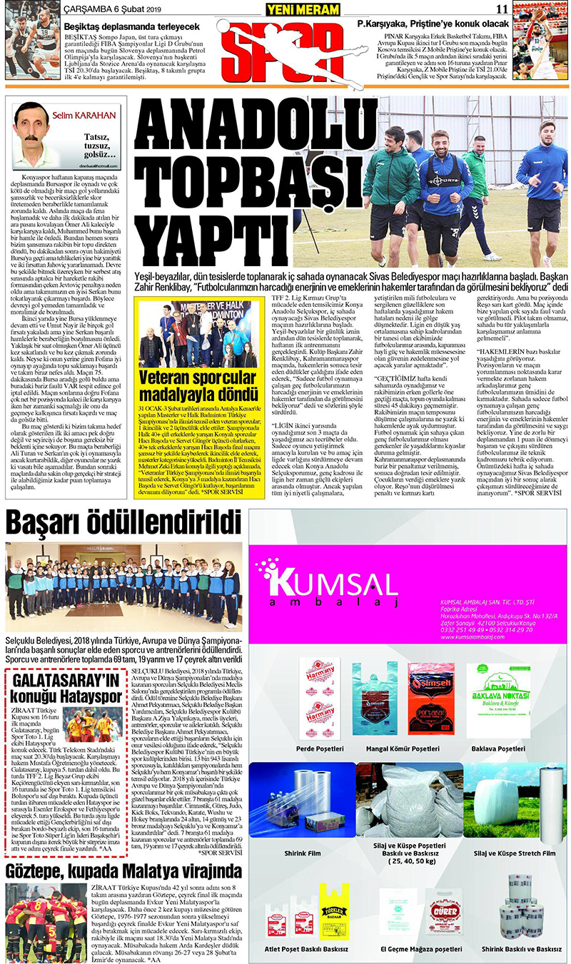 6 Şubat 2019 Yeni Meram Gazetesi