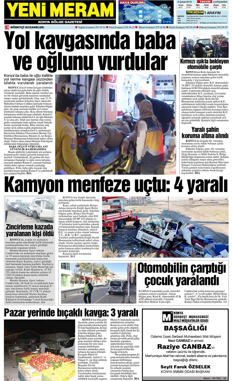 6 Şubat 2019 Yeni Meram Gazetesi