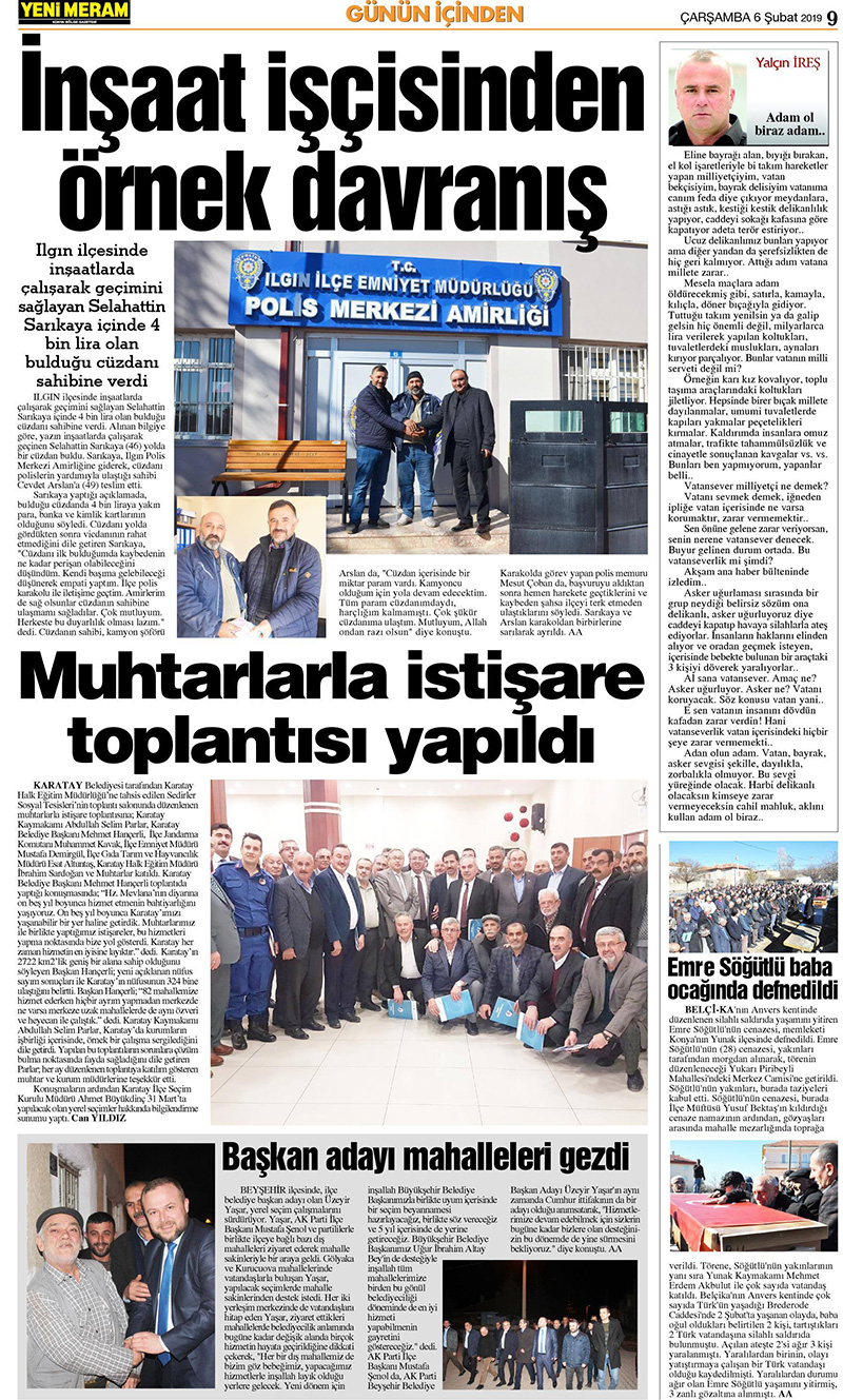 6 Şubat 2019 Yeni Meram Gazetesi