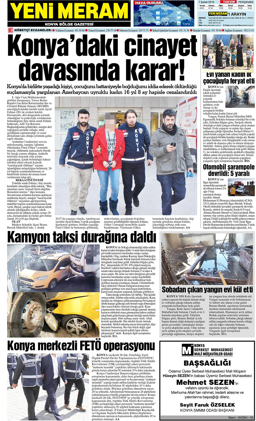 7 Şubat 2019 Yeni Meram Gazetesi