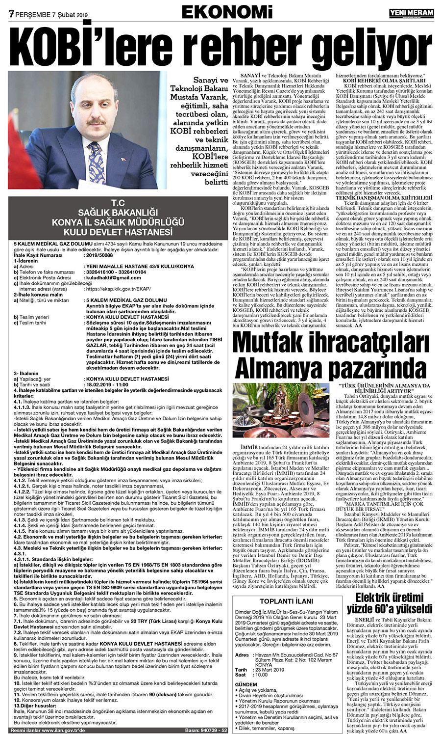 7 Şubat 2019 Yeni Meram Gazetesi