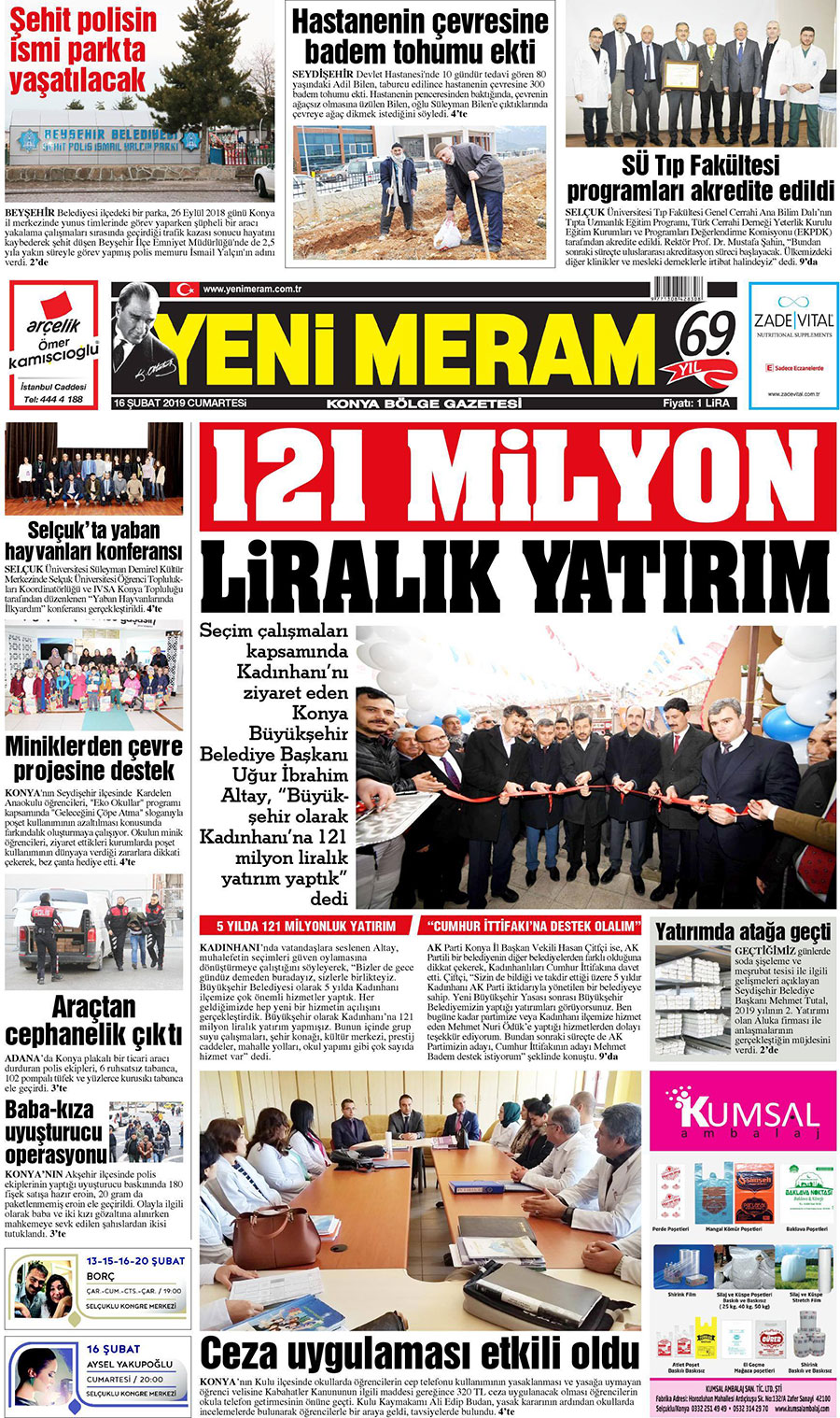 16 Şubat 2019 Yeni Meram Gazetesi